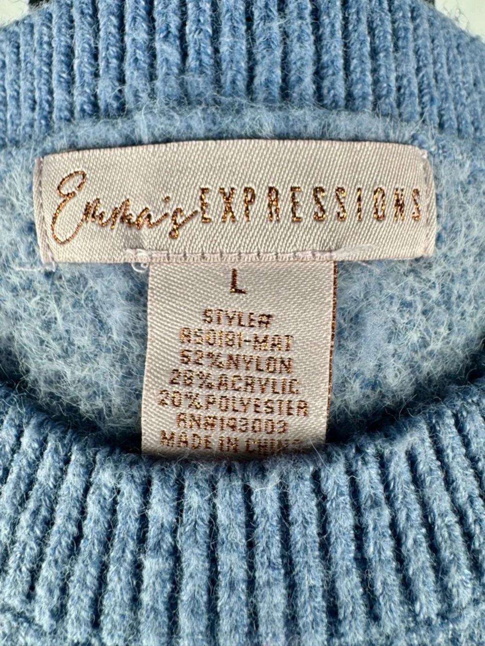 Emma’s Expressions Floral Embellished Blue Crewneck Sweater - Picture 2 of 6